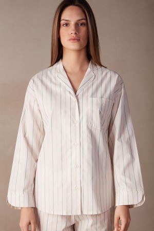 Intimissimi Soft Spring Long Sleeve Button-Up Shirt Pyjamas Dame Beige Lyserød Striber | DK3921KI