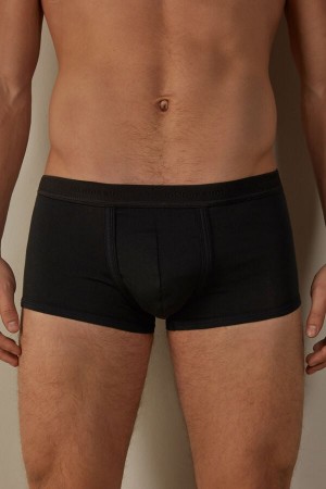 Intimissimi Stretch Supima® Bomulds Shorts with Logo Detail Boxer Herre Sort Sort | DK3420MA