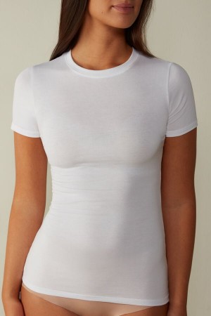 Intimissimi Stretch Supima® Bomulds Top Short Sleeve Dame Hvide | DK4209HK