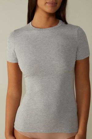 Intimissimi Stretch Supima® Bomulds Top Short Sleeve Dame Lysegrå | DK4205DN