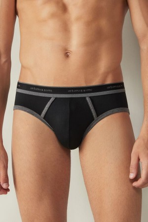 Intimissimi Stretch Supima® Bomulds with Logo Detail Trusser Herre Sort Dyb Grå | DK3371CE