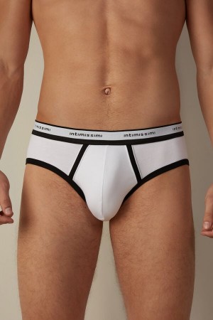 Intimissimi Stretch Supima® Bomulds with Logo Detail Trusser Herre Hvide Sort | DK3360UT