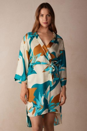 Intimissimi Summer Vibes Viscose Satin Kimono Pyjamas Dame Flerfarvede | DK3866XF