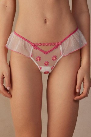 Intimissimi Sweet Like Daisies ‘80s Stil Brazilian Trusser Dame Fuchsia Lyserød Hvide | DK3597RW