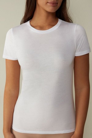 Intimissimi T-shirt in Ultrafresh Supima® Bomulds Short Sleeve Dame Hvide | DK4215PQ