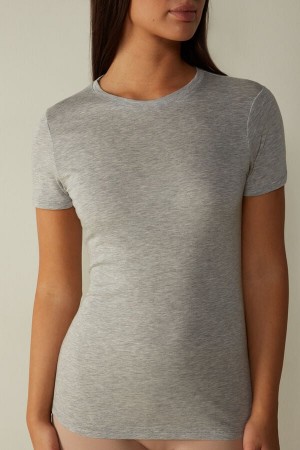 Intimissimi T-shirt in Ultrafresh Supima® Bomulds Short Sleeve Dame Lysegrå | DK4213SO