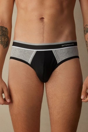 Intimissimi Two-Tone Stretch Supima® Bomulds Trusser Herre Sort Lysegrå | DK3367MA