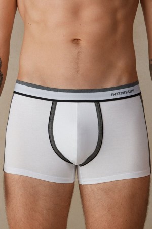 Intimissimi Two-tone in Stretch Supima® Bomulds Boxer Herre Hvide Dyb Grå | DK3470WY