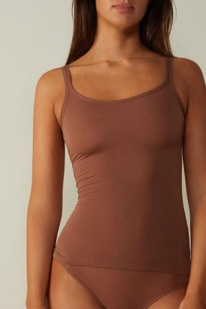 Intimissimi Ultralight Supima® Bomulds Tank Top Dame Mørkebeige | DK4357NB