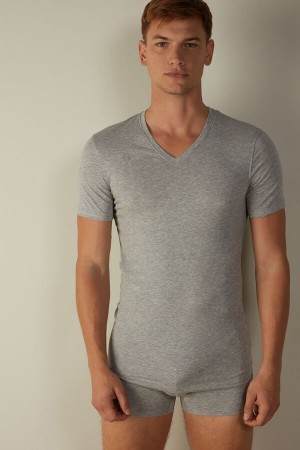 Intimissimi V-neck in Stretch Supima® Bomulds T Shirts Herre Lysegrå | DK3043XF