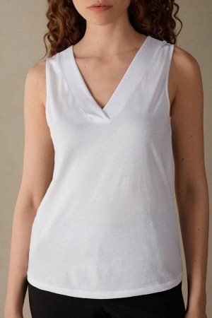 Intimissimi V-neck in Supima® Ultrafresh Bomulds Tank Top Dame Hvide | DK4336LH