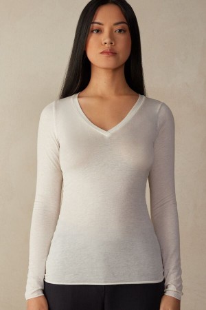 Intimissimi V-neck top in Modal Ultralight with Cashmere Lange Ærmer Dame Lysegul | DK4231ZG