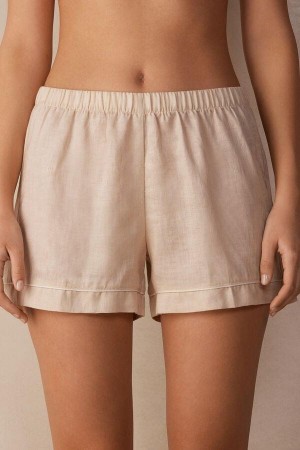 Intimissimi Yacht Night Linen Shorts Pyjamas Dame Beige | DK4096MA