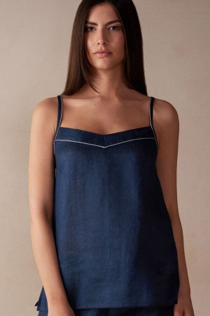 Intimissimi Yacht Night Linen Tank Top Dame Blå | DK4290FM