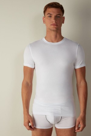 Intimissimi in Stretch Supima® Bomulds T Shirts Herre Hvide | DK3030IS