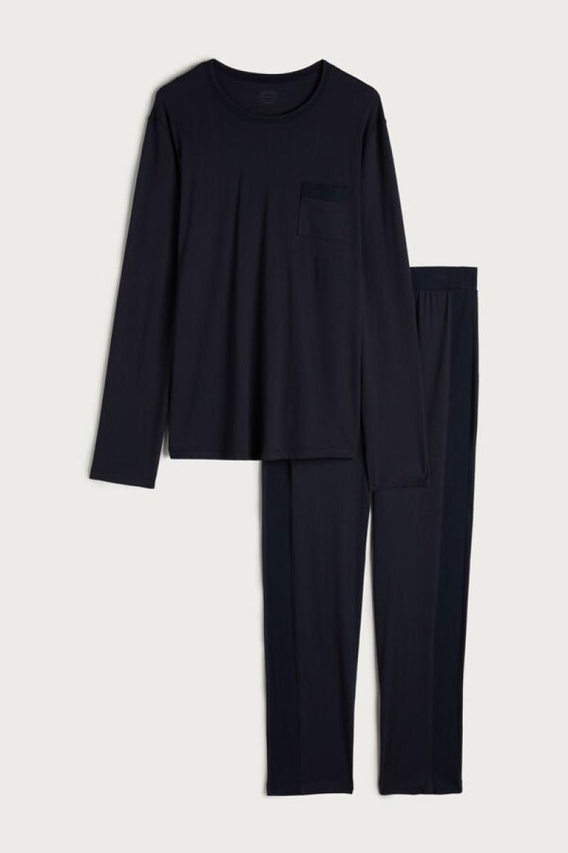 Intimissimi Basic Supima® Bomulds Pant Set Pyjamas Herre Blå | DK3145OR