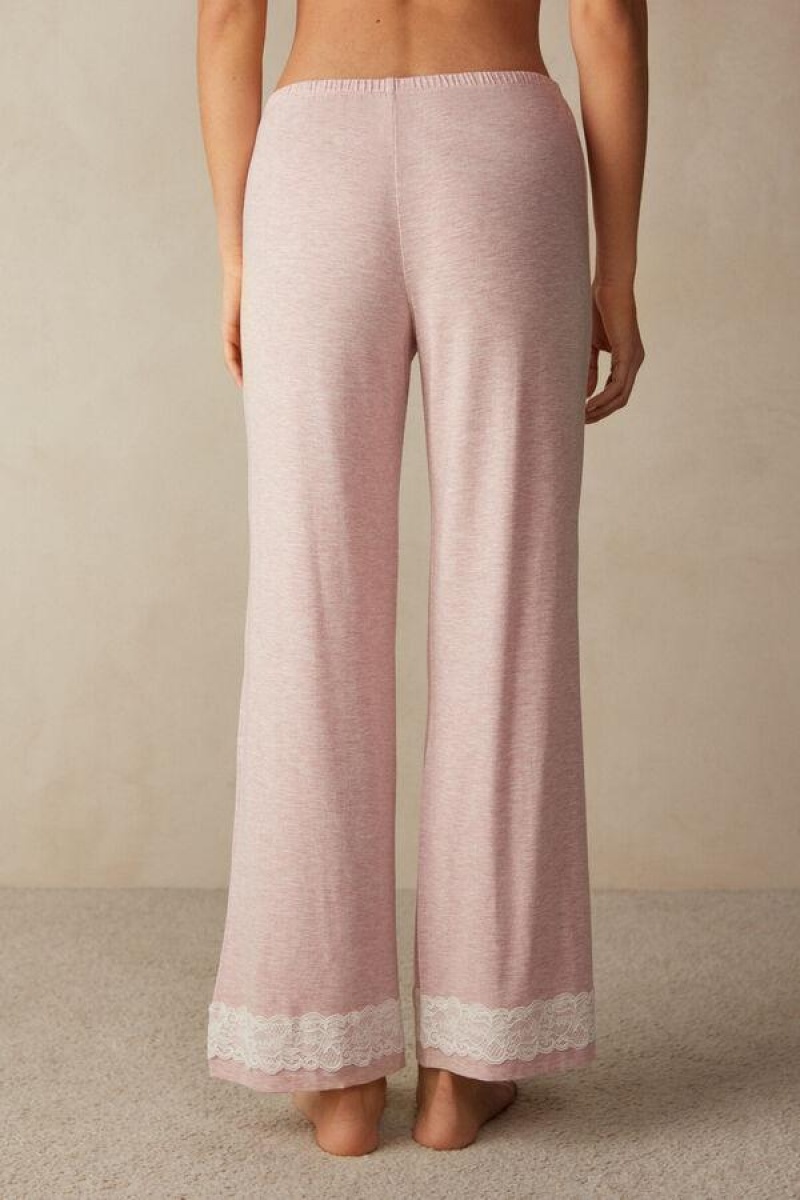 Intimissimi Blonder Trim Full Length Pants in Modal Pyjamas Dame Lyselyserød | DK4010UT