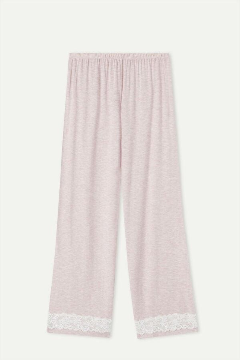 Intimissimi Blonder Trim Full Length Pants in Modal Pyjamas Dame Lyselyserød | DK4010UT