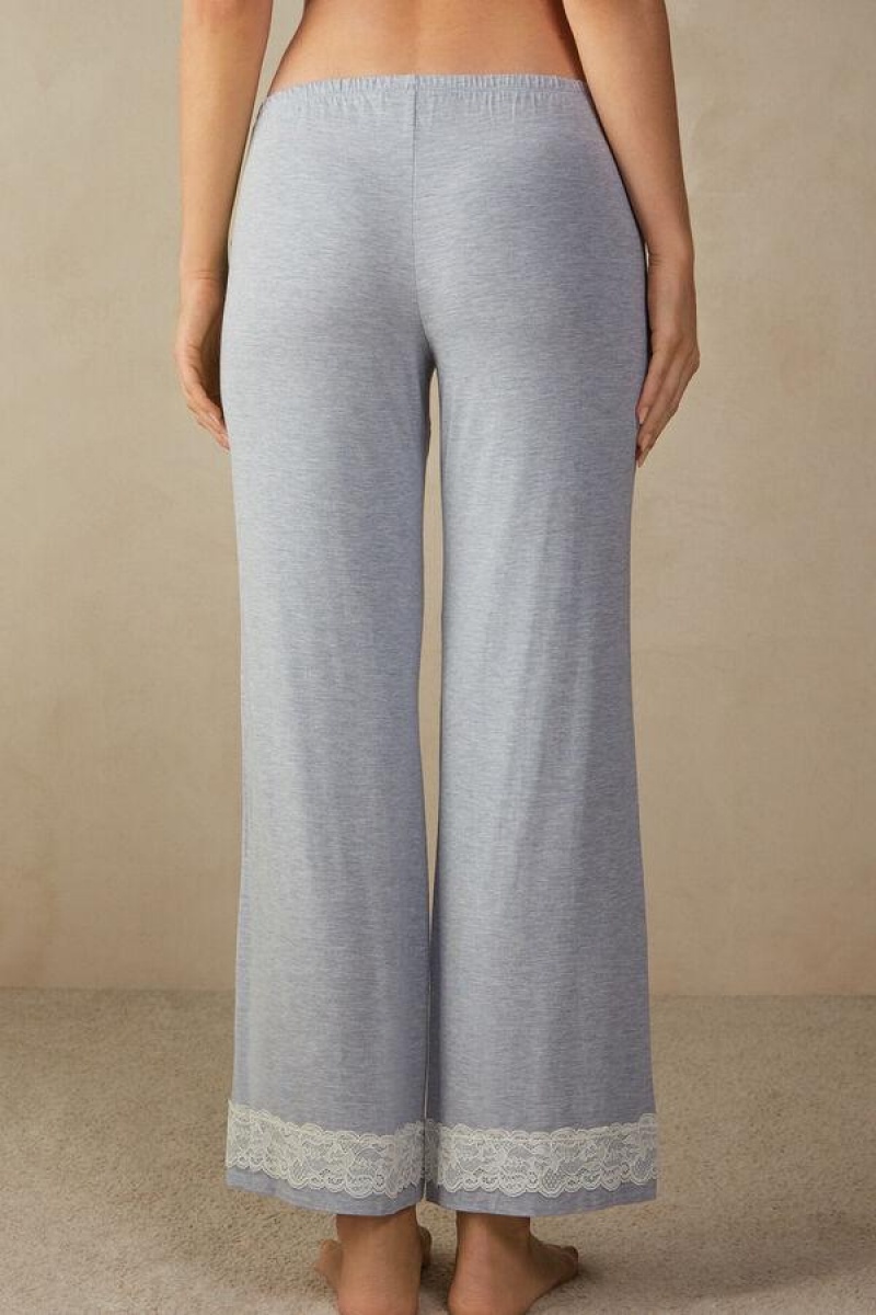 Intimissimi Blonder Trim Full Length Pants in Modal Pyjamas Dame Lyseblå | DK3996FM