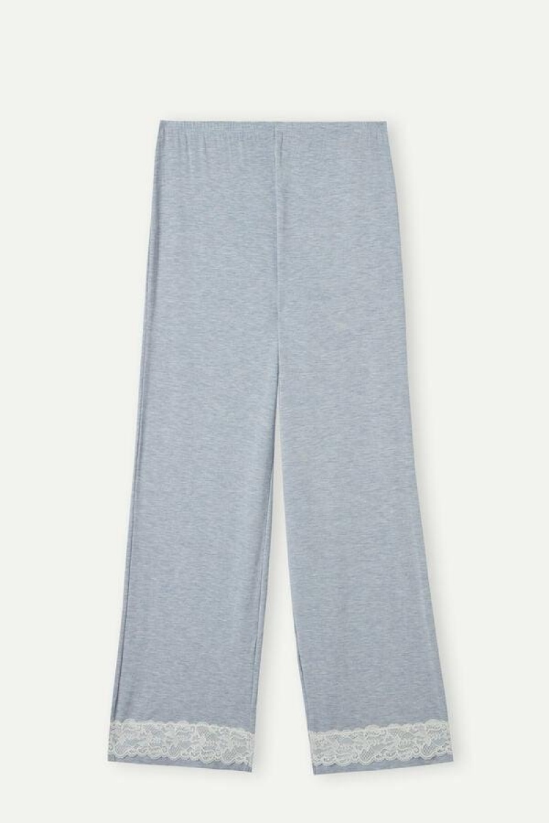 Intimissimi Blonder Trim Full Length Pants in Modal Pyjamas Dame Lyseblå | DK3996FM