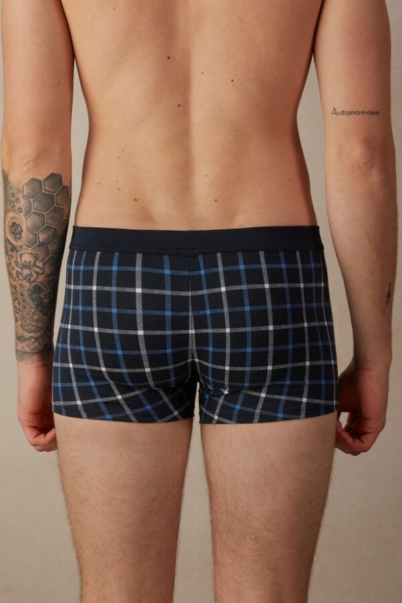 Intimissimi Blue Checkered in Stretch Supima® Bomulds Boxer Herre Blå | DK3416RW