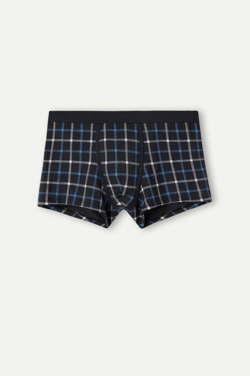 Intimissimi Blue Checkered in Stretch Supima® Bomulds Boxer Herre Blå | DK3416RW