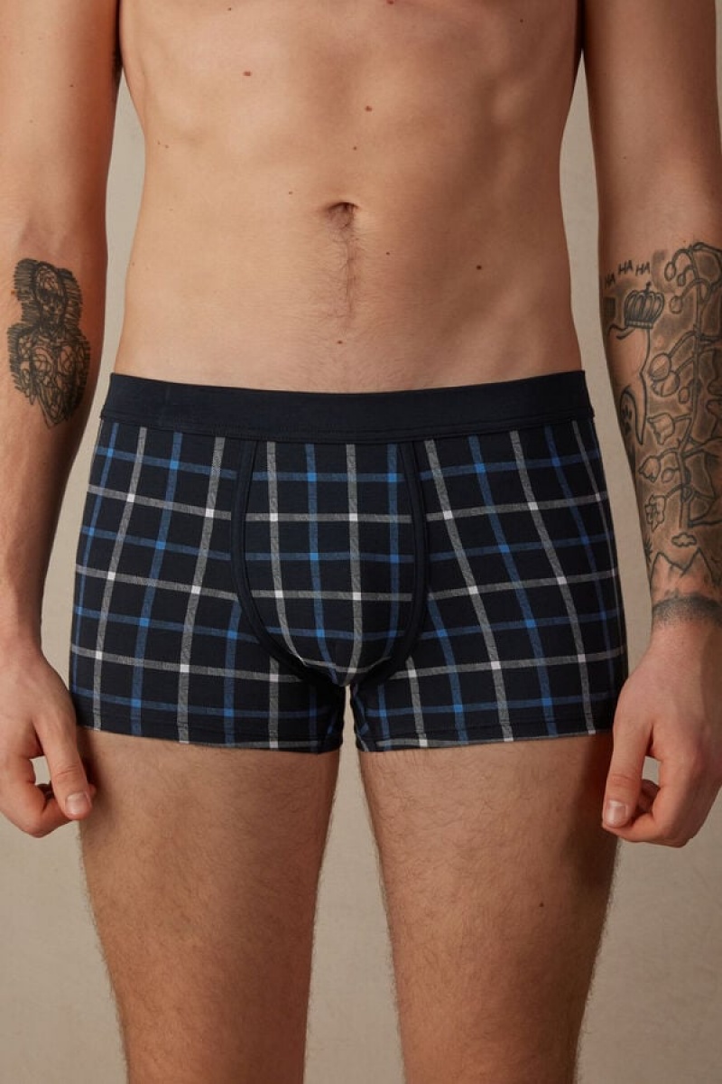 Intimissimi Blue Checkered in Stretch Supima® Bomulds Boxer Herre Blå | DK3416RW