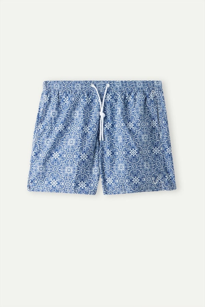 Intimissimi Blue Majolica Print Badeshorts Herre Hvide Blå | DK3331JJ