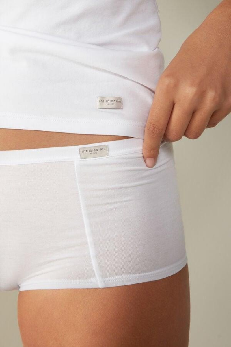 Intimissimi Bomulds Boyshorts Trusser Dame Hvide | DK3715HK