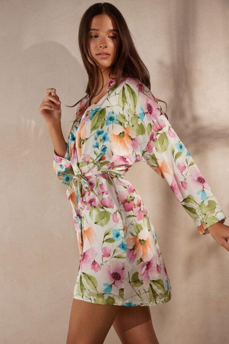 Intimissimi Botanical Lyrics Satin Kimono Pyjamas Dame Flerfarvede | DK3862NB