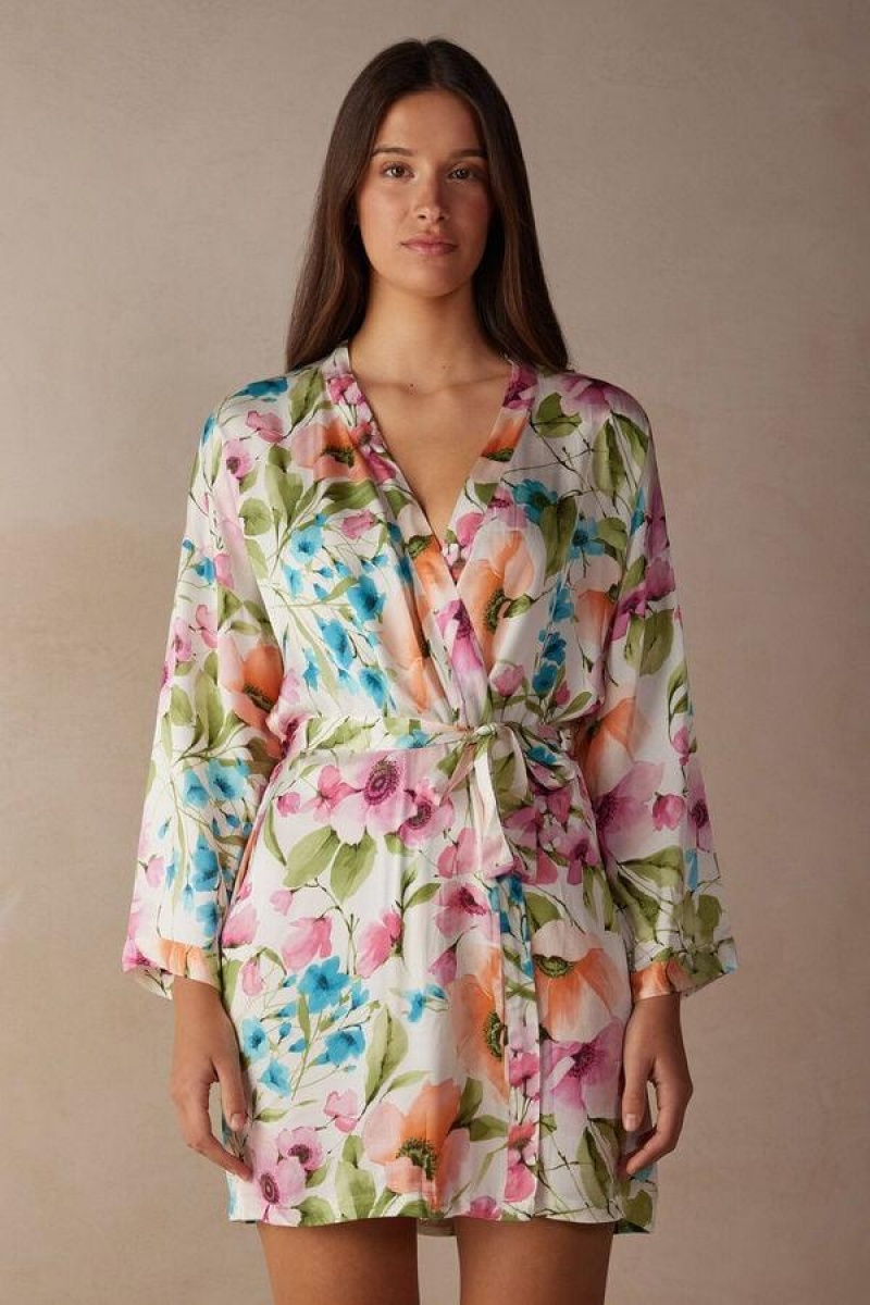 Intimissimi Botanical Lyrics Satin Kimono Pyjamas Dame Flerfarvede | DK3862NB