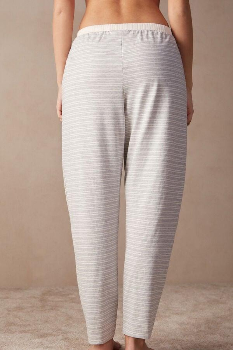 Intimissimi Casual Sunday Full Length Pants Pyjamas Dame Grå Lysegul Beige Striber | DK4020VD