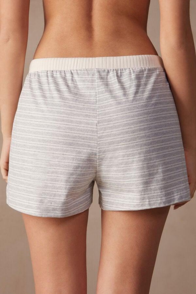 Intimissimi Casual Sunday Shorts Pyjamas Dame Grå Lysegul Beige Striber | DK4082FM