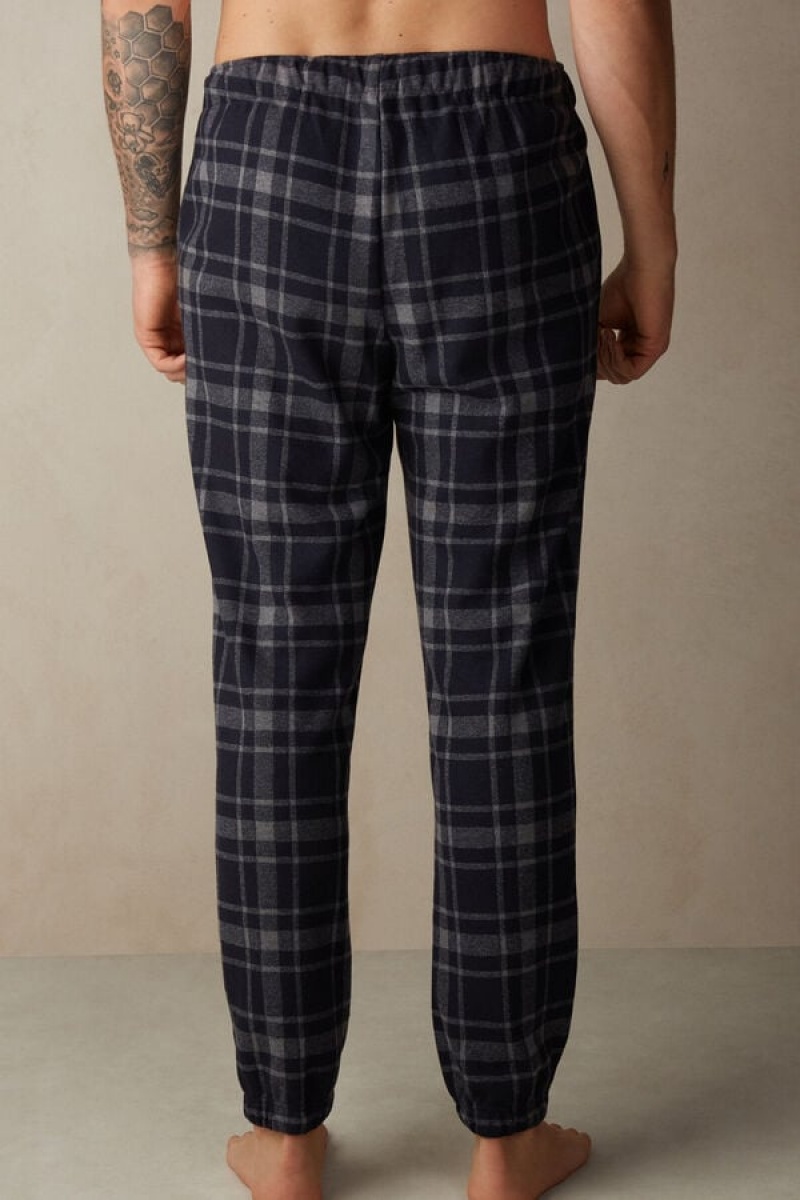 Intimissimi Check Tricot Full Length Pants Pyjamas Herre Dyb Grå Blå | DK3179QZ