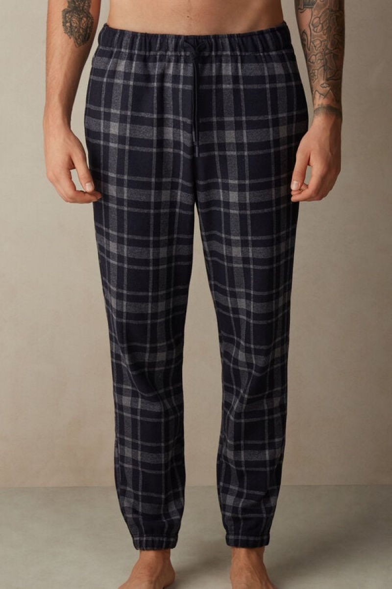 Intimissimi Check Tricot Full Length Pants Pyjamas Herre Dyb Grå Blå | DK3179QZ