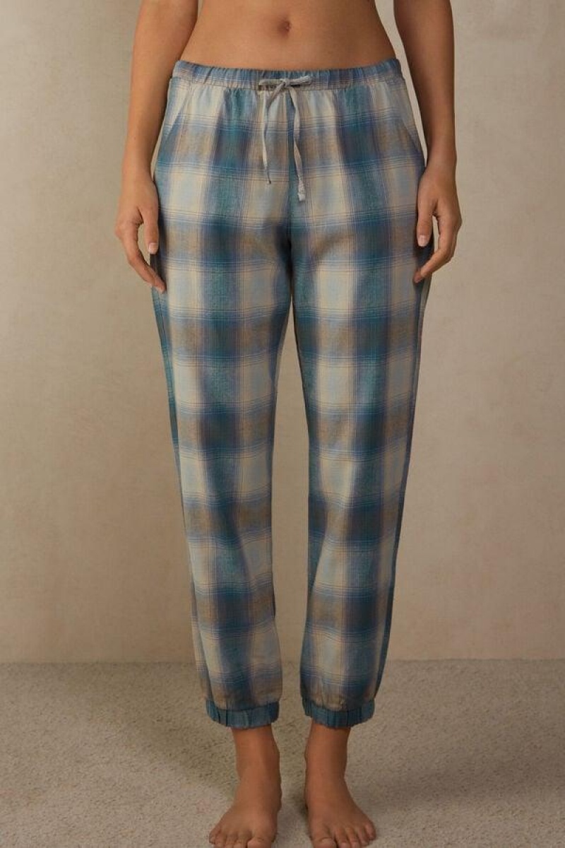 Intimissimi Cozy Mountains Brushed Cloth Pants with Cuffs Pyjamas Dame Blå | DK3990WY