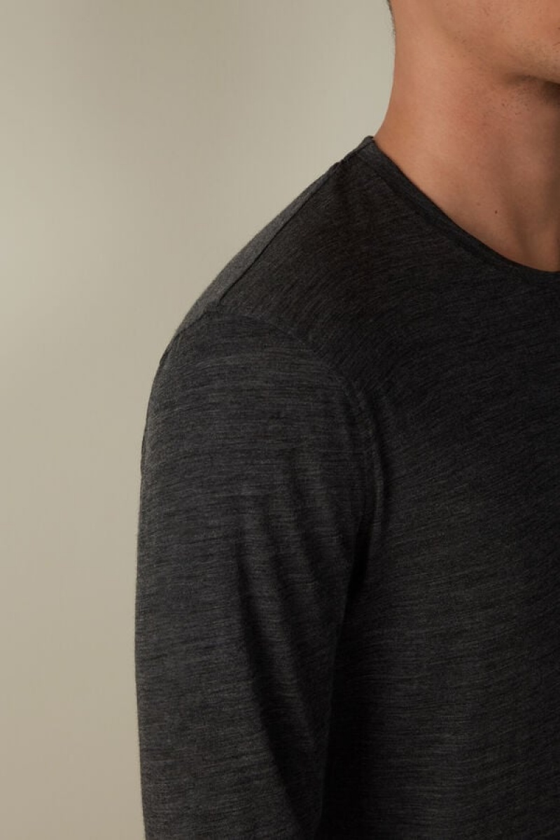 Intimissimi Crew-Neck Merino-Uld Top Lange Ærmer Herre Grå | DK3118JJ