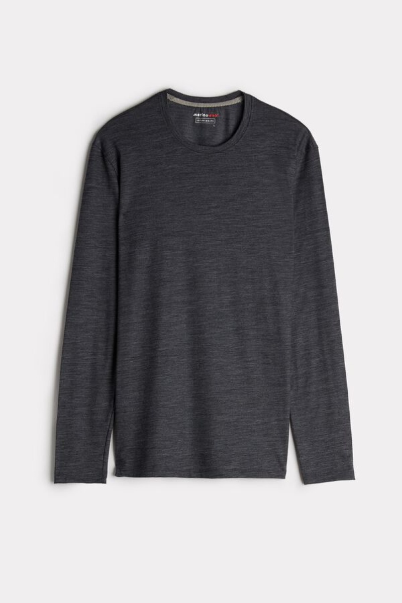 Intimissimi Crew-Neck Merino-Uld Top Lange Ærmer Herre Grå | DK3118JJ