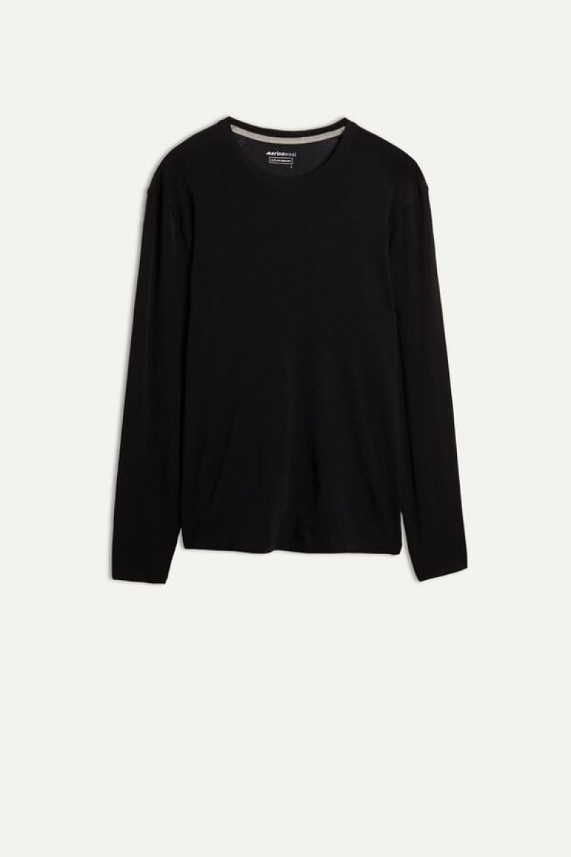 Intimissimi Crew-Neck Merino-Uld Top Lange Ærmer Herre Sort | DK3109MA