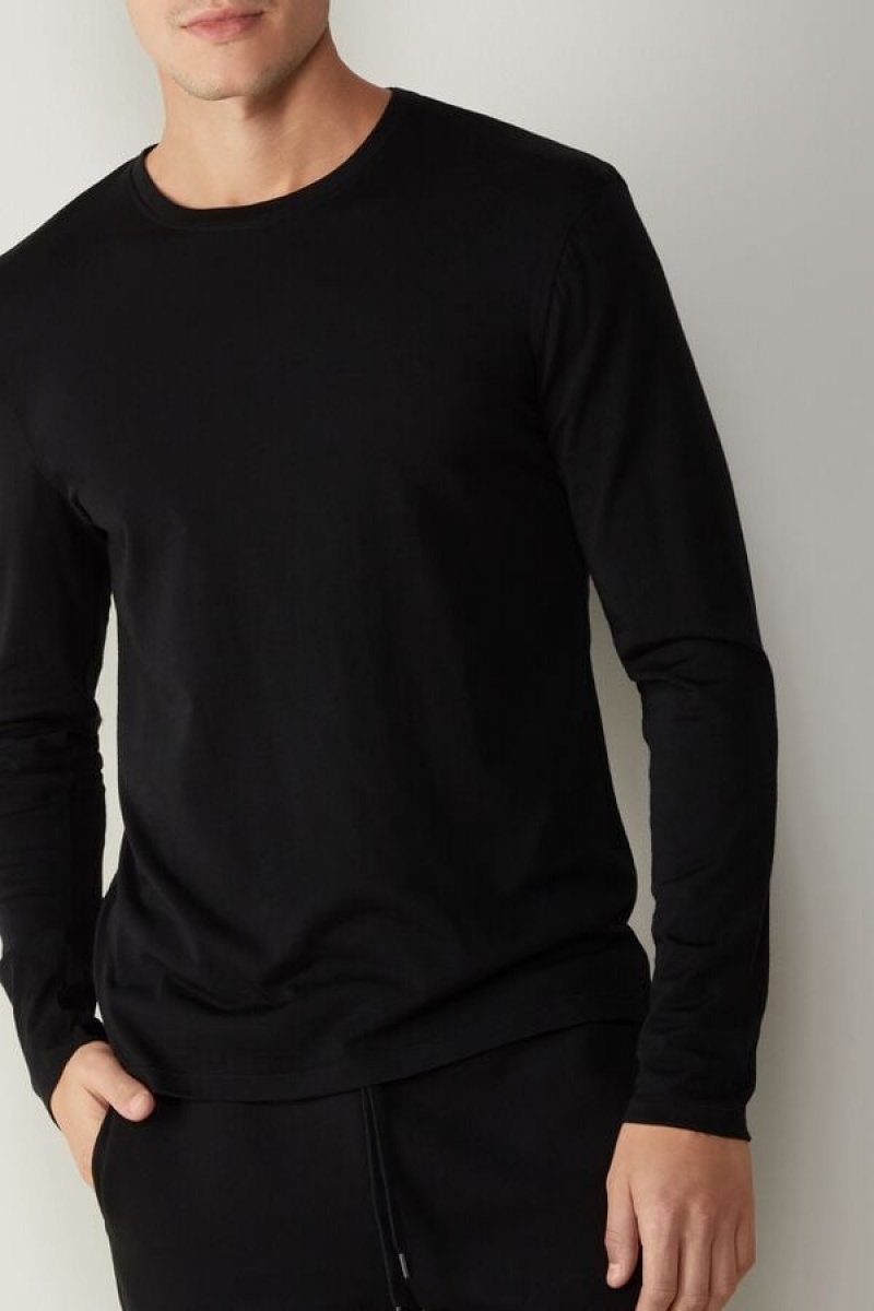 Intimissimi Crew-Neck Merino-Uld Top Lange Ærmer Herre Sort | DK3109MA