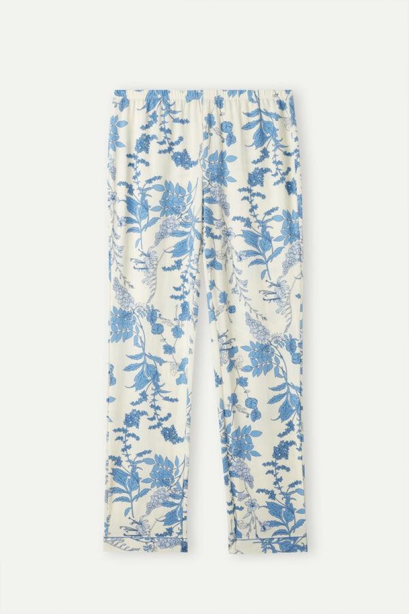 Intimissimi Feeling Beautiful Full Length Modal Pants Pyjamas Dame Hvide Blå | DK4026JJ