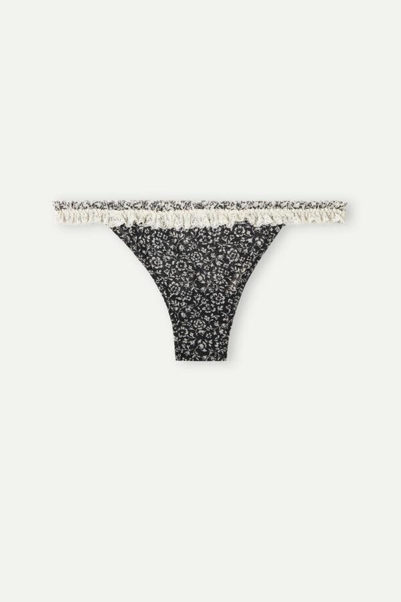 Intimissimi Floral Affair Brazilian Trusser Dame Sort Hvide | DK3550NB