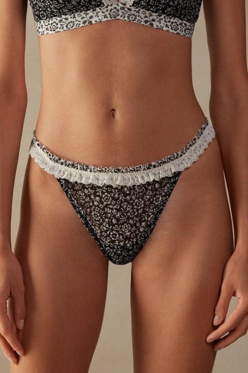 Intimissimi Floral Affair Brazilian Trusser Dame Sort Hvide | DK3550NB