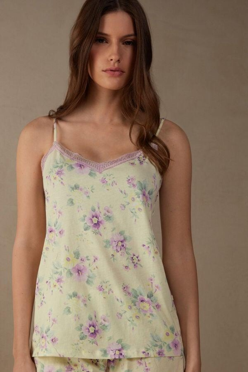 Intimissimi Flower Power Top in Supima® Ultrafresh Bomulds Pyjamas Dame Gul | DK3934YU