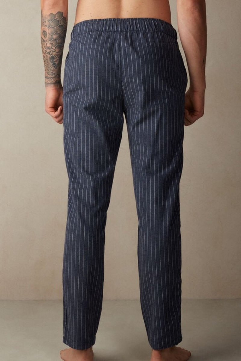 Intimissimi Full Length Pants in Denim Pinstripe Patterned Brushed Cloth Pyjamas Herre Blå | DK3177EX