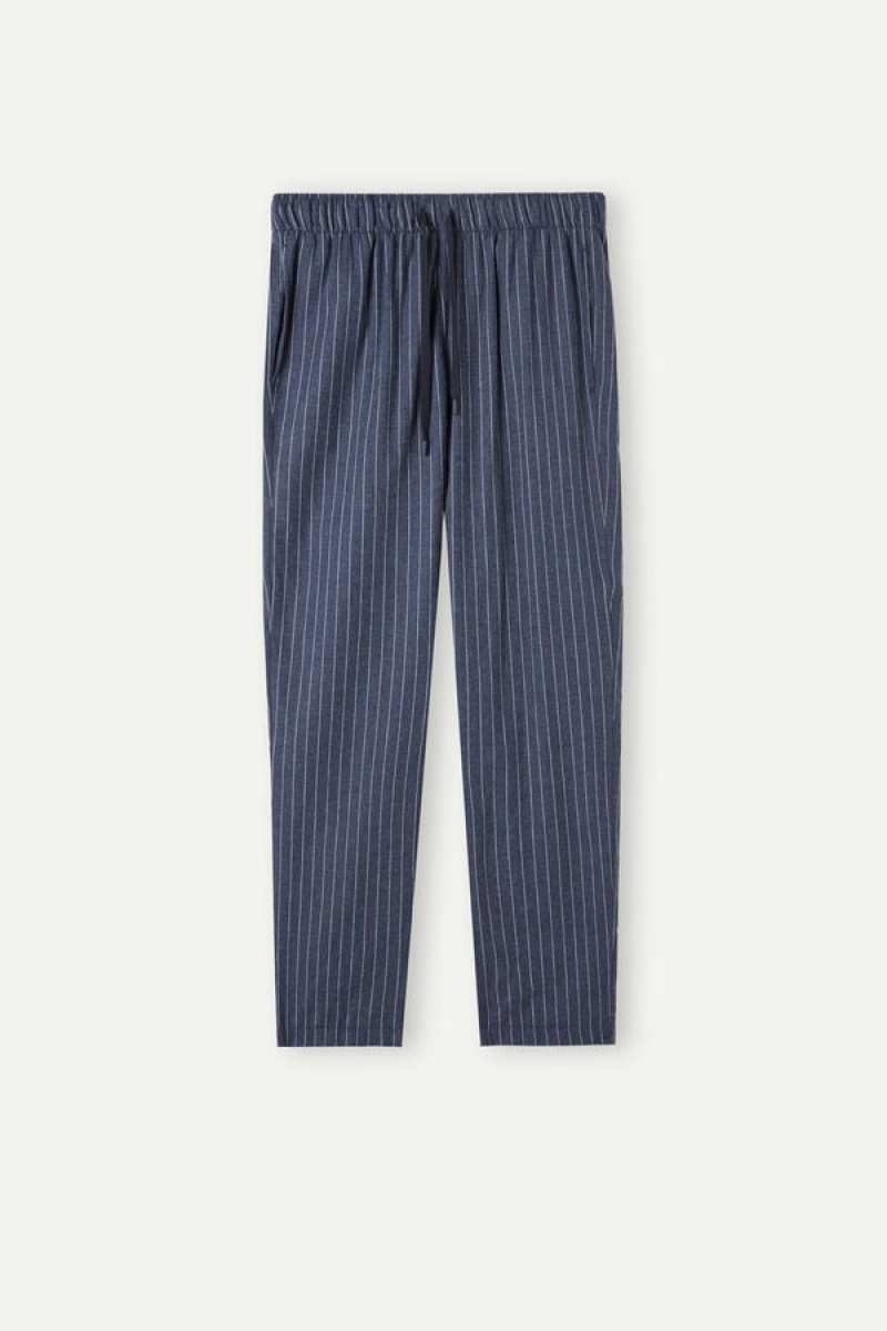 Intimissimi Full Length Pants in Denim Pinstripe Patterned Brushed Cloth Pyjamas Herre Blå | DK3177EX