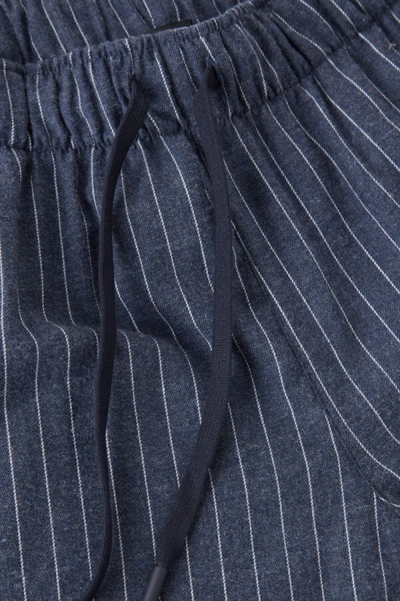 Intimissimi Full Length Pants in Denim Pinstripe Patterned Brushed Cloth Pyjamas Herre Blå | DK3177EX