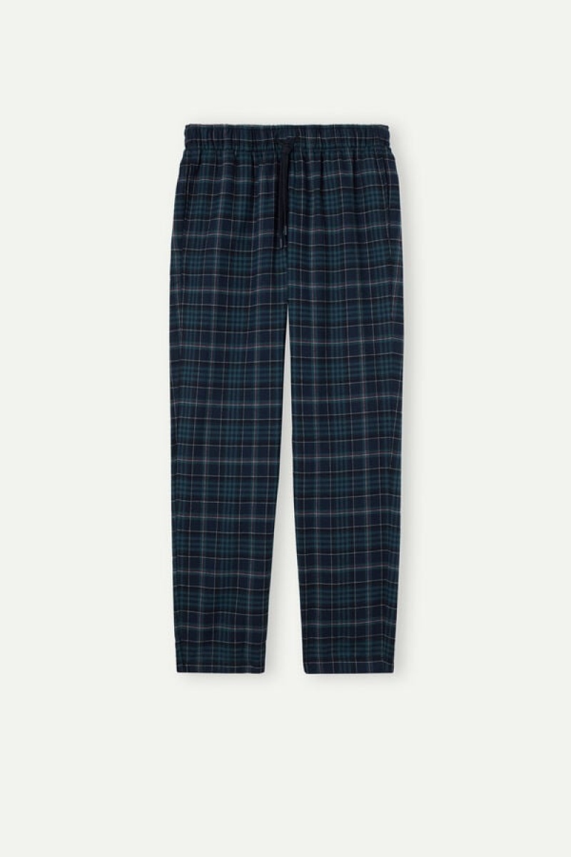 Intimissimi Full Length Pants in Green and Blue Plaid Brushed Cloth Pyjamas Herre Grøn Blå | DK3180MA