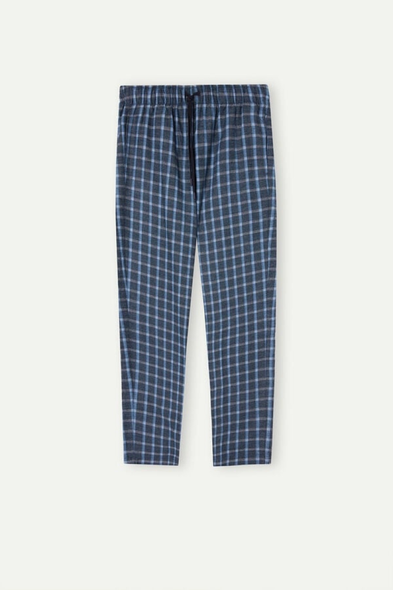 Intimissimi Full Length in Check Patterned Brushed Cloth Bukser Herre Blå | DK3082QZ