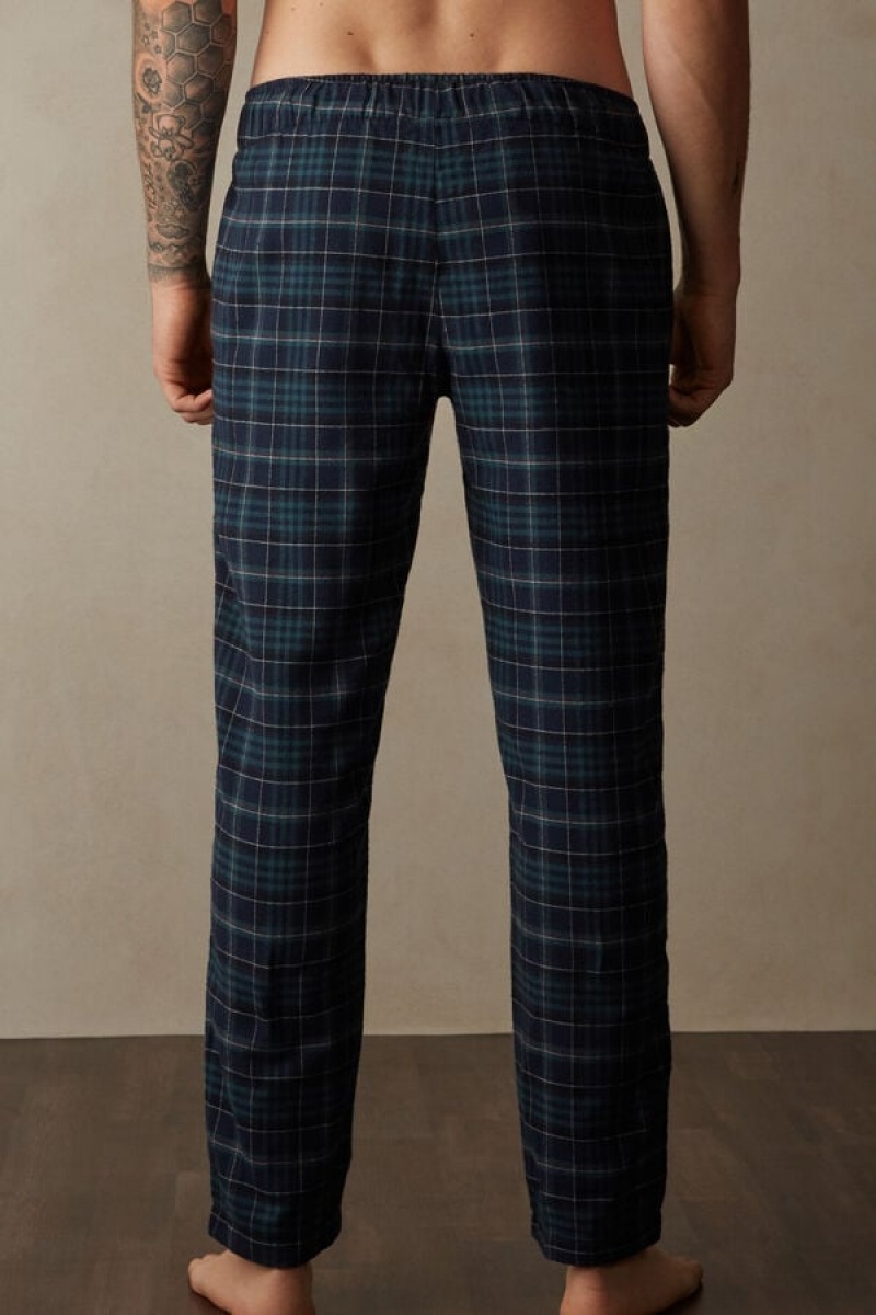 Intimissimi Full Length in Green and Blue Plaid Brushed Cloth Bukser Herre Grøn Blå | DK3080EX